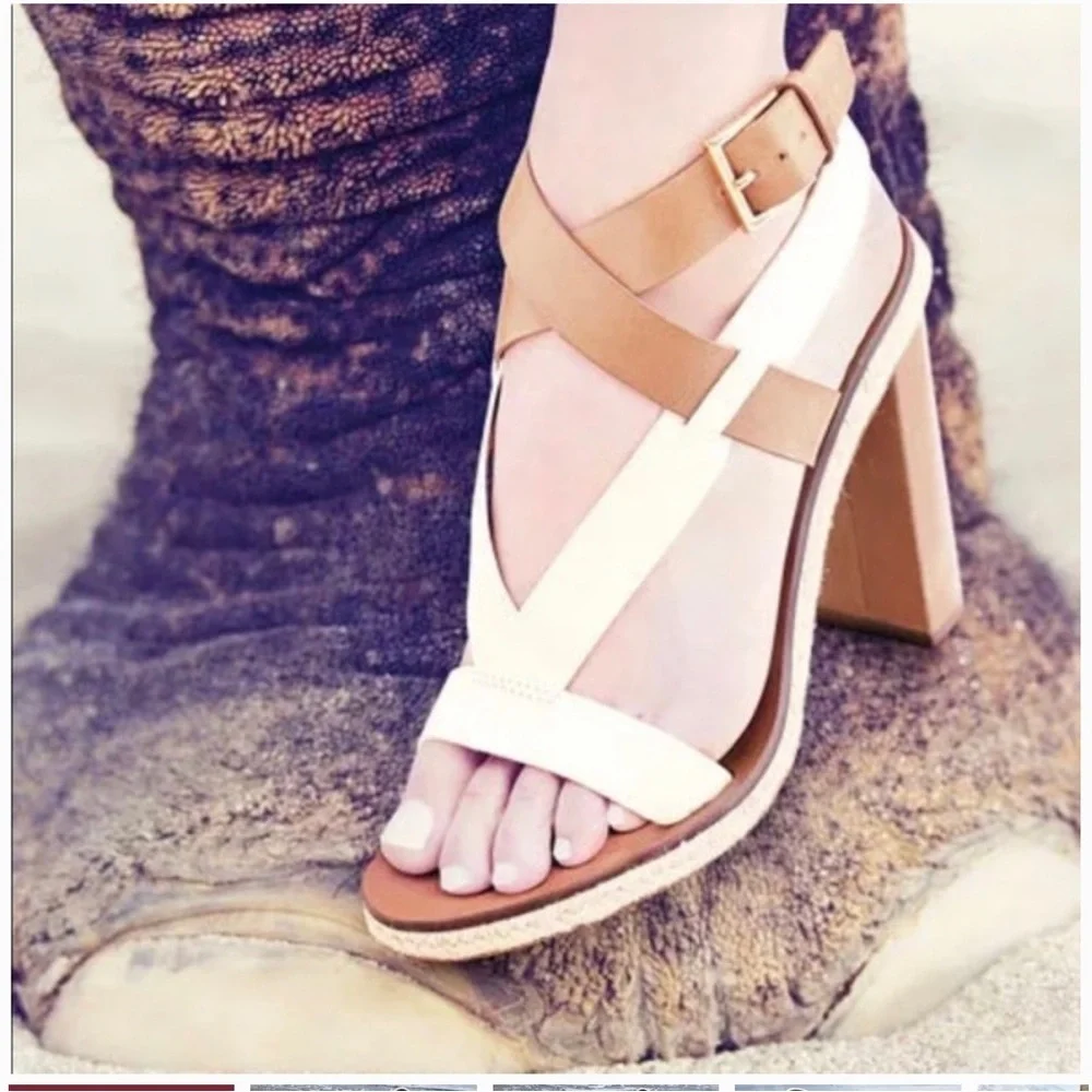 Tory Burch Marbella Tan White Ankle Strap‎ Sandals size 9/12 M